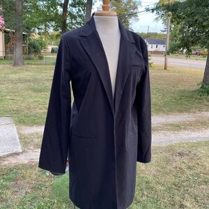 Long open front pin stripe blazer